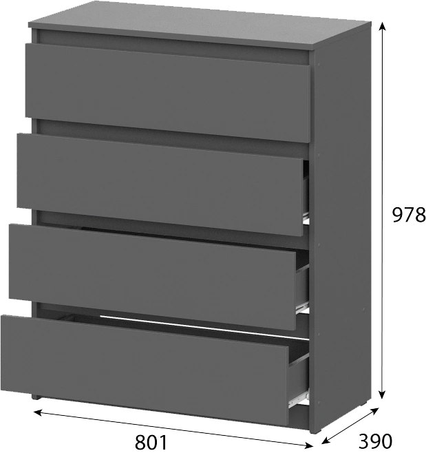 Комод Сибити, с четырьмя ящиками, графит серый