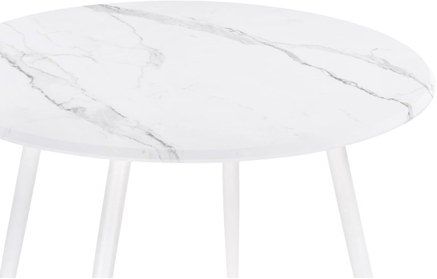 Кухонный стол Абилин 100x76, МДФ, мрамор белый, каркас белый матовый