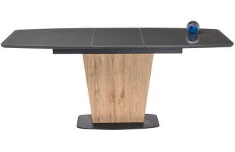 Кухонный обеденный раздвижной стол Теон, 140(180)х80х76, стекло, графит / дуб антор натуральный