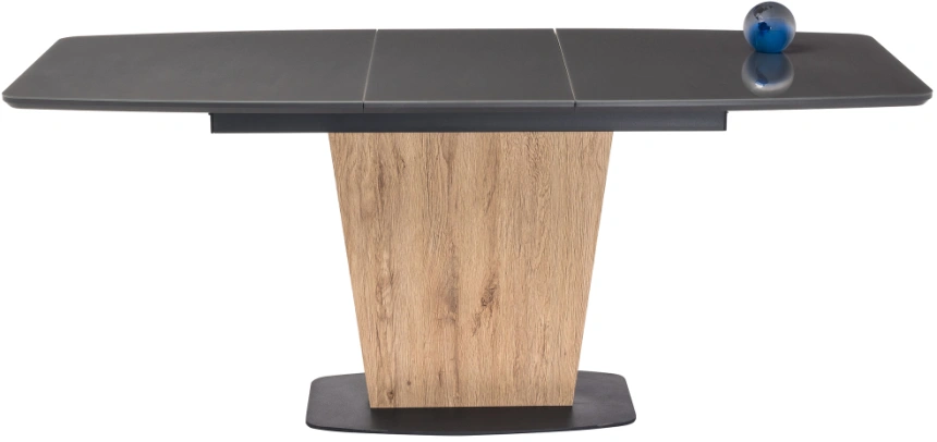 Кухонный обеденный раздвижной стол Теон, 140(180)х80х76, стекло, графит / дуб антор натуральный