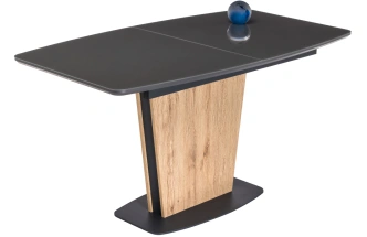 Кухонный обеденный раздвижной стол Теон, 140(180)х80х76, стекло, графит / дуб антор натуральный