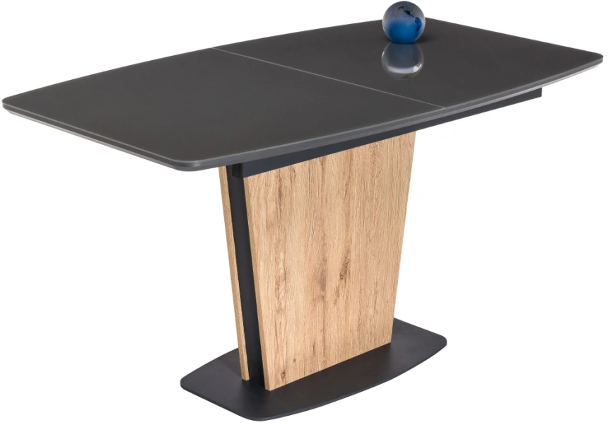 Кухонный обеденный раздвижной стол Теон, 140(180)х80х76, стекло, графит / дуб антор натуральный