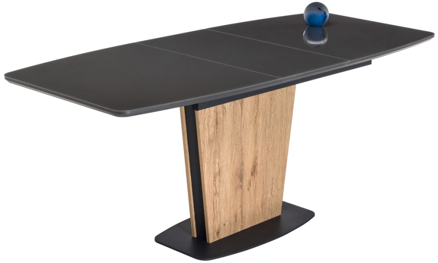 Кухонный обеденный раздвижной стол Теон, 140(180)х80х76, стекло, графит / дуб антор натуральный