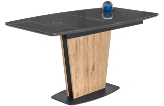 Кухонный обеденный раздвижной стол Теон, 140(180)х80х76, стекло, графит / дуб антор натуральный
