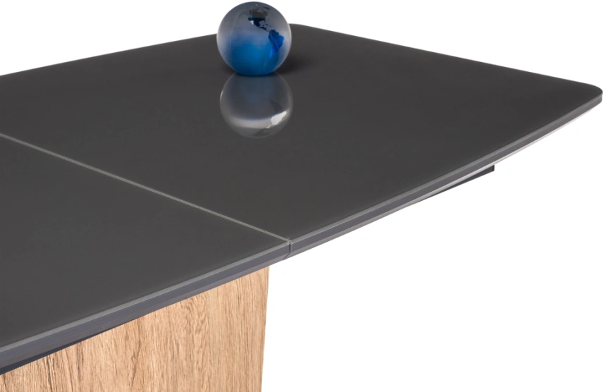 Кухонный обеденный раздвижной стол Теон, 140(180)х80х76, стекло, графит / дуб антор натуральный