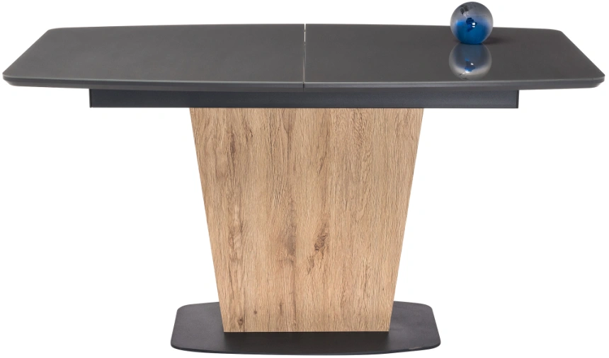 Кухонный обеденный раздвижной стол Теон, 140(180)х80х76, стекло, графит / дуб антор натуральный