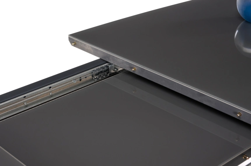 Кухонный обеденный раздвижной стол Теон, 140(180)х80х76, стекло, графит / дуб антор натуральный