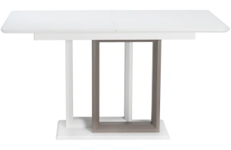 Кухонный обеденный раздвижной стол Санса, 140(180)х80х76, стекло, грей / белая шагрень / грей
