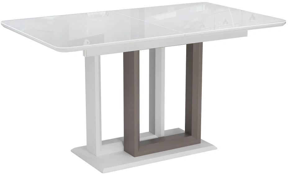 Кухонный обеденный раздвижной стол Санса, 140(180)х80х76, стекло, грей / белая шагрень / грей