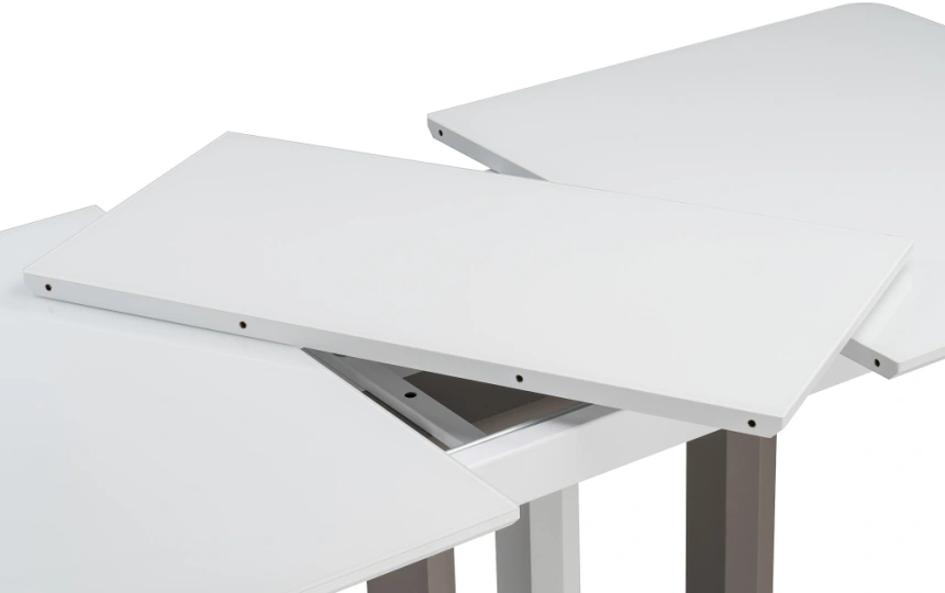 Кухонный обеденный раздвижной стол Санса, 140(180)х80х76, стекло, грей / белая шагрень / грей