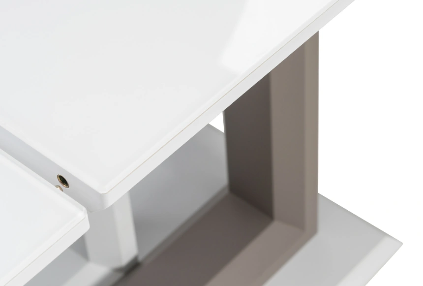 Кухонный обеденный раздвижной стол Санса, 140(180)х80х76, стекло, грей / белая шагрень / грей