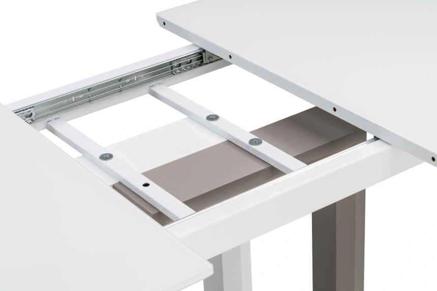 Кухонный обеденный раздвижной стол Санса, 140(180)х80х76, стекло, грей / белая шагрень / грей