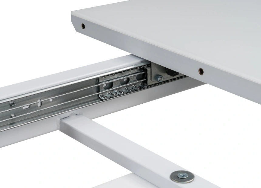 Кухонный обеденный раздвижной стол Санса, 140(180)х80х76, стекло, грей / белая шагрень / грей