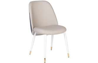 Стул 30C-DX-2100, мягкий, экокожа, бежевый / серый / белые ножки