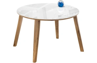 Кухонный раздвижной стол Семвэлл, 100(140)х100х75, стекло, дуб монтана / белый