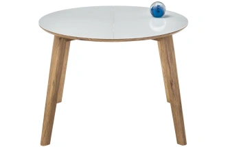 Кухонный раздвижной стол Семвэлл, 100(140)х100х75, стекло, дуб монтана / белый