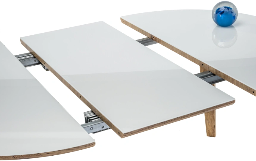 Кухонный раздвижной стол Семвэлл, 100(140)х100х75, стекло, дуб монтана / белый