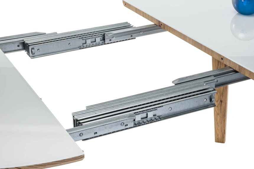 Кухонный раздвижной стол Семвэлл, 100(140)х100х75, стекло, дуб монтана / белый