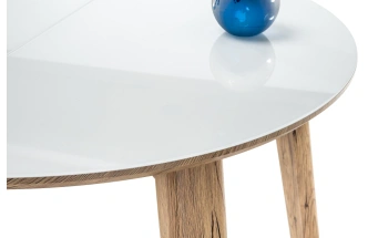 Кухонный раздвижной стол Семвэлл, 100(140)х100х75, стекло, дуб монтана / белый