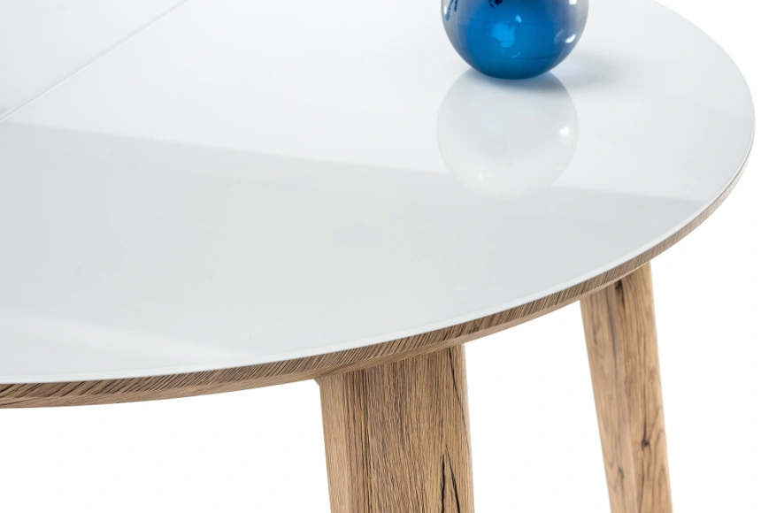 Кухонный раздвижной стол Семвэлл, 100(140)х100х75, стекло, дуб монтана / белый