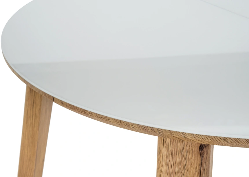 Кухонный раздвижной стол Семвэлл, 100(140)х100х75, стекло, дуб монтана / белый