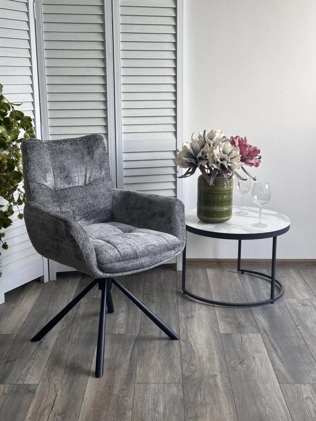 Стул Eilat, поворотный, Cremona-95 серый, ткань, черный каркас