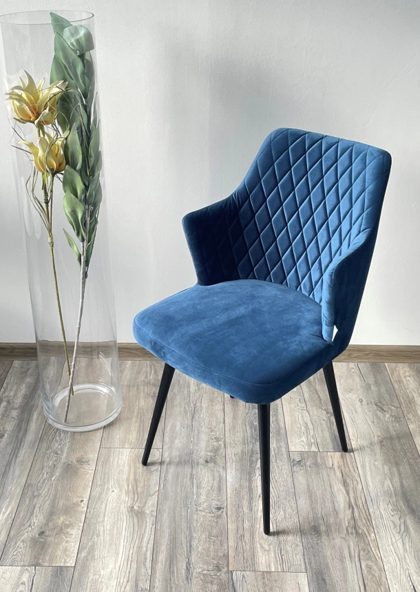 Стул Herman, поворотный, синий #29, велюр, черный каркас