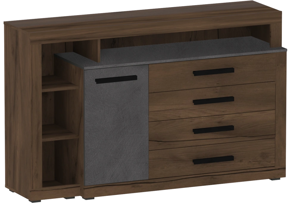 Комод Глазго, c дверцей и четырьмя ящиками, металл бруклин / таксония