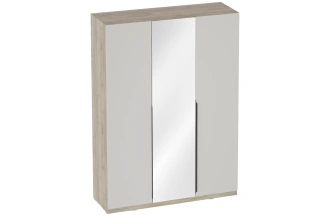 Шкаф трехдверный Мишель, с зеркалом, дуб крафт серый / оливин