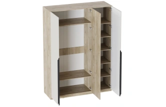 Шкаф трехдверный Мишель, с зеркалом, дуб крафт серый / оливин