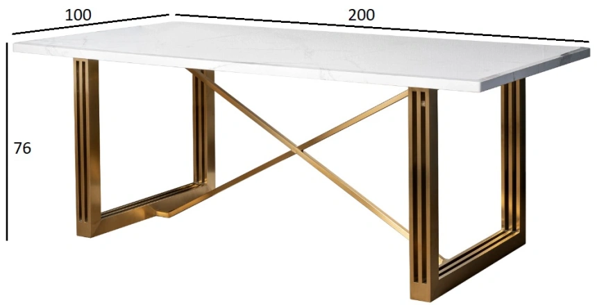 Обеденный стол 30F-14780, МДФ, белый / золото