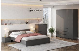 Шкаф четырехдверный Сибити, распашной для одежды, графит серый