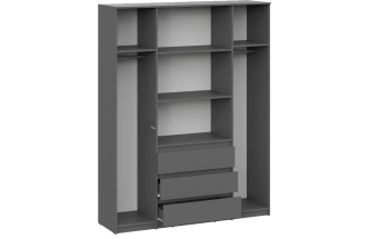 Шкаф четырехдверный Сибити, распашной для одежды, графит серый